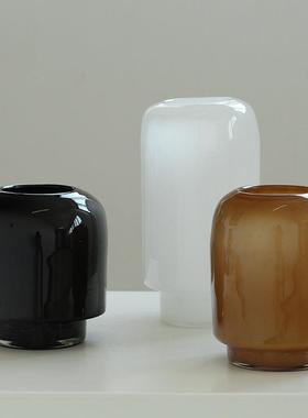 古白瓷琉璃直筒花瓶BX8-24-0宅寂风粉手工摆磁黑色厚底干花样板房