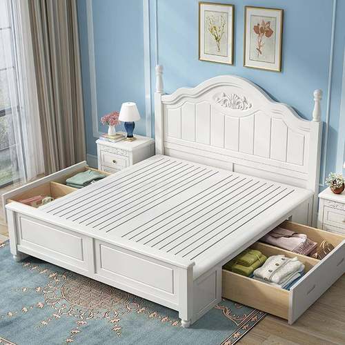 韩式白色实木床美彩色式公主RKY床1.8/.51.35/1./2米儿1童储物高 - 图0