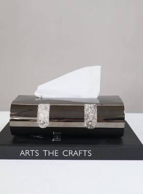 现代轻奢色不锈马毛巾盒样板间餐钢厅茶几桌枪面创意抽纸GT-F128