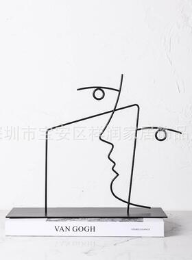 现代简约客黑色金属线条装摆件象家居样板厅间书柜创意抽饰品MLI