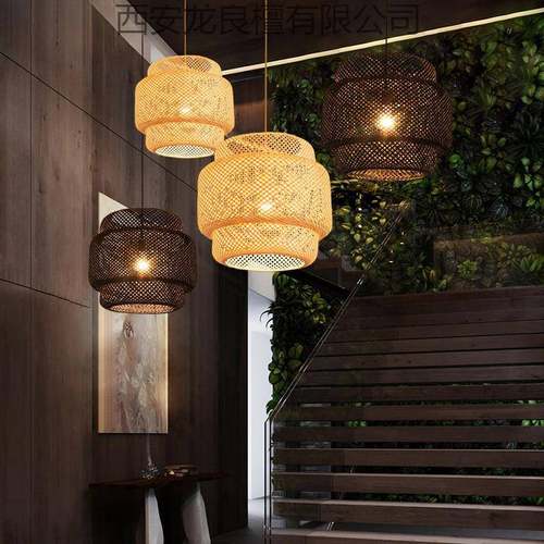 锅中372式餐厅室火店禅意茶民宿客栈竹编灯卧简约风格创意室婚庆 - 图1