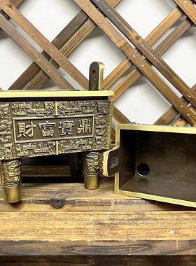 铜鼎摆件四财富鼎黄公办室乔迁开业四方ZXR足铜鼎大号鼎炉家用室