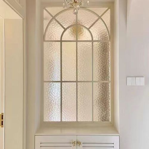 法式铝合金艺术屏风半墙玻璃隔断不锈钢奶油风复古铁艺玄关假窗户 - 图3