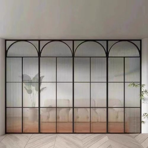 法式铝合金艺术屏风半墙玻璃隔断不锈钢奶油风复古铁艺玄关假窗户 - 图2