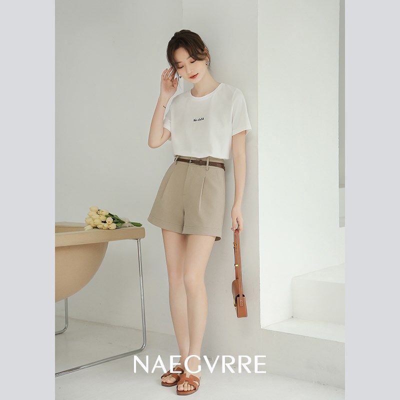 奈格薇儿小个子西装短裤女夏2025年新款卡其色高腰显瘦阔腿休闲裤,淘宝优惠券,粉丝福利购,淘宝优惠卷