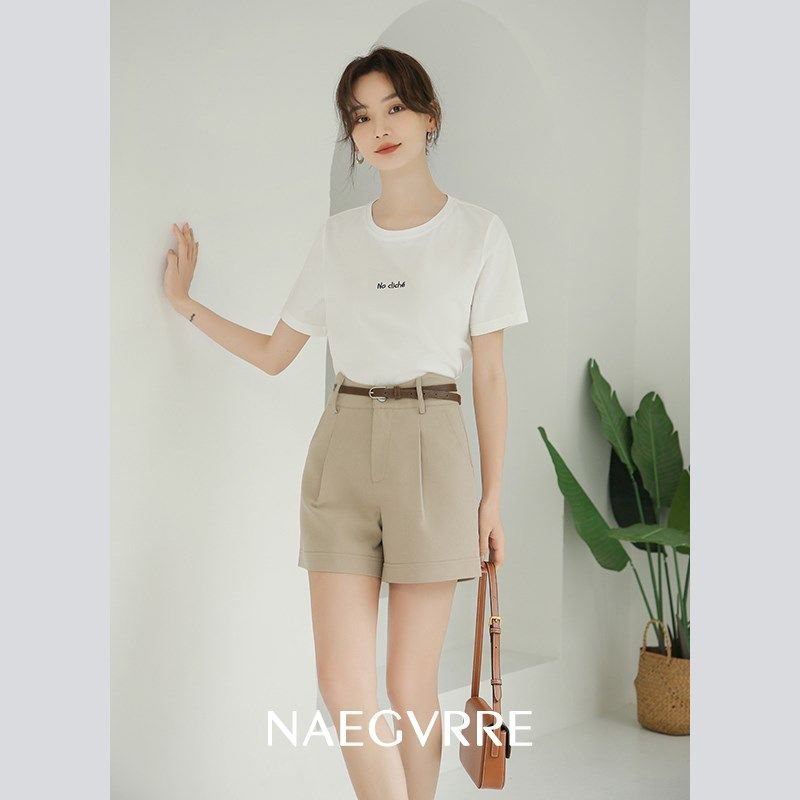 奈格薇儿小个子西装短裤女夏2025年新款卡其色高腰显瘦阔腿休闲裤,淘宝优惠券,粉丝福利购,淘宝优惠卷