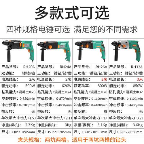 普力捷工业级大功率电锤电钻轻型家用冲击钻电锤电镐用混凝土三 - 图0