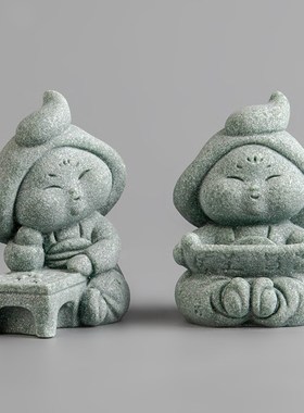 青砂石国潮风中式唐仕女茶几桌面茶玩茶宠园艺鱼缸造景装饰品摆件