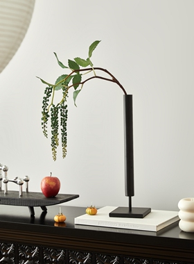 侘寂风黑色高级感艺术艺装饰摆玄关极铁花瓶饰简桌面插花器