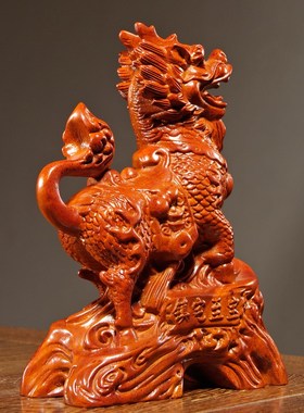 花梨木雕麒麟摆件实木质家居客厅电视柜玄关办公室装饰红木工艺品