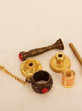 铜六字真LZI手言转轮转金筒吊坠藏饰镶嵌宝石小巧可金佩摇戴