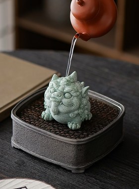 桌面鱼缸景观装饰摆设国风青砂石瑞兽貔貅摆件动物创意客厅办公室