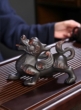 紫陶招财貔貅摆件家居饰品手工客厅办公室电视柜桌面礼品摆设茶宠