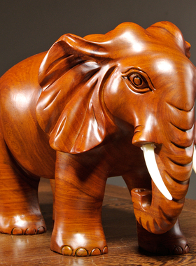花梨木雕刻大象摆件一对实木家居吉祥木质吸水象办公室装饰工艺品
