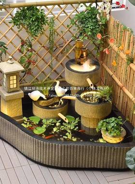 入户玄关山流水喷假鱼池造景室内阳台园装饰户外庭泉花院水5528A