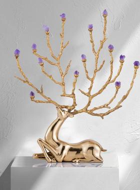 现代轻装奢紫水晶工艺品摆件家居电饰品客厅视柜铜福开业送120640