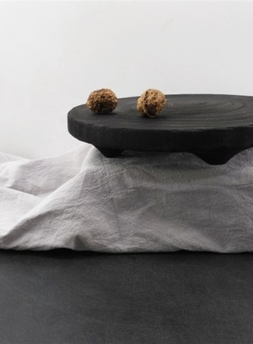 陈列碳烧木质现代侘寂风圆盘果盘摆件样板房售楼部民宿桌面软装