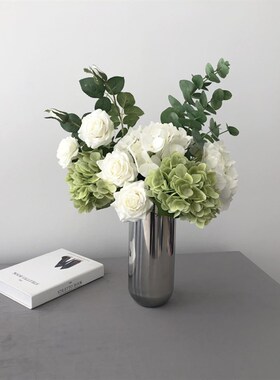 白绿色绣球玫瑰仿真花艺套装饰花假花客厅餐桌欧式摆件现代样板房