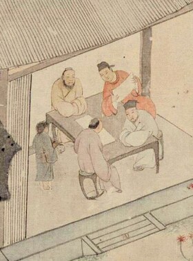 文徵明东园图卷 传统山水画长卷临摹绢布画稿 中式装饰画艺术画心