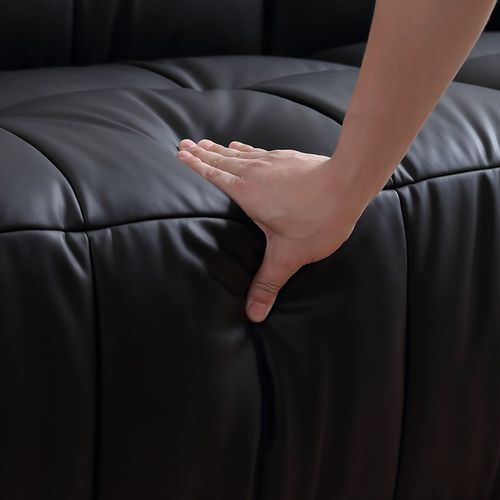 七里屋/意式极简奶油风蛋糕沙发矽胶皮设计师复古风直排黑色沙发 - 图3