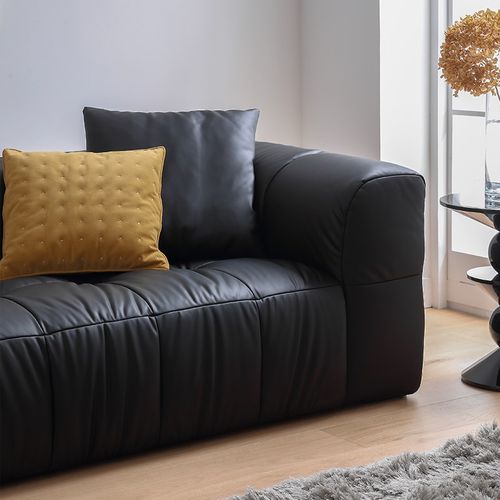 七里屋/意式极简奶油风蛋糕沙发矽胶皮设计师复古风直排黑色沙发 - 图1