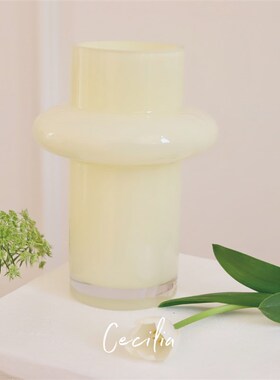 Cecilia 法式奶油中古花瓶 琉璃色小众百搭居家插花玻璃艺术道具
