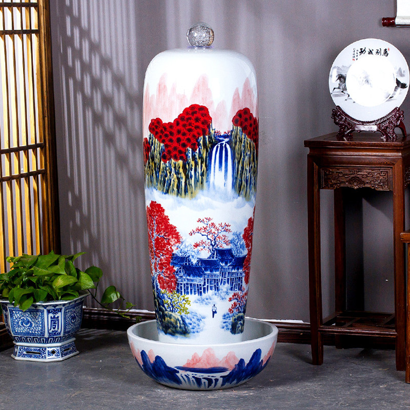 客厅鸿运当头落地喷水花瓶山水加湿器循环水陶瓷流水摆件涌泉陶罐,淘宝优惠券,粉丝福利购,淘宝优惠卷