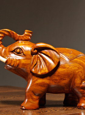 花梨木雕大象摆件实木雕刻一对吸水象家居客厅办公装饰红木工艺品