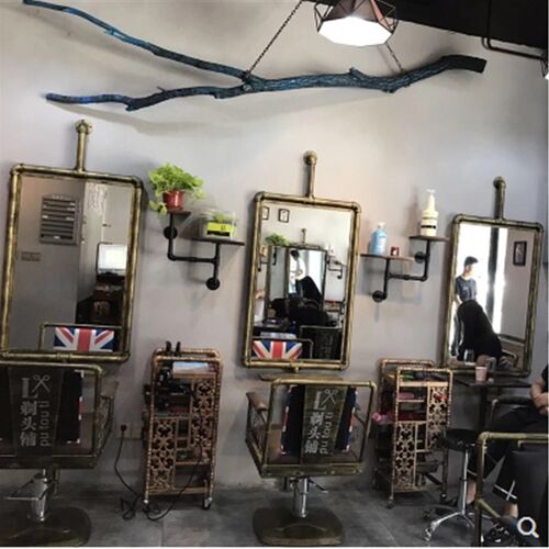 loft工业风理髲店壁挂单双面镜台铁艺水管潮店发廊落地式复古镜台 - 图1