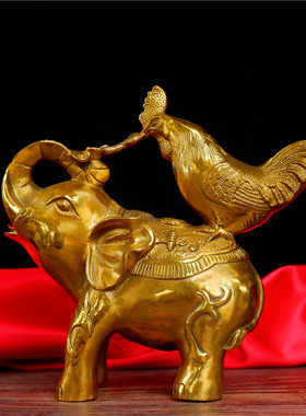 纯黄铜大象摆件吉祥如意生肖鸡招财风水镇宅家居装饰工艺品