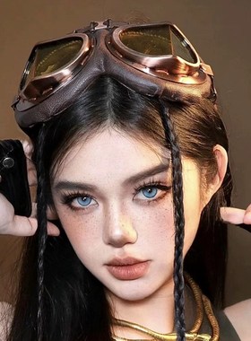 古铜色做旧复古头盔哈雷机车二战防风镜摩托车眼镜骑行瓢盔护目镜