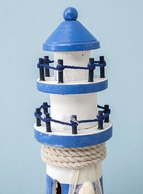 地中海风格蓝白条纹大号木质舵灯塔海洋灯塔瞭望塔家饰玄关装饰品