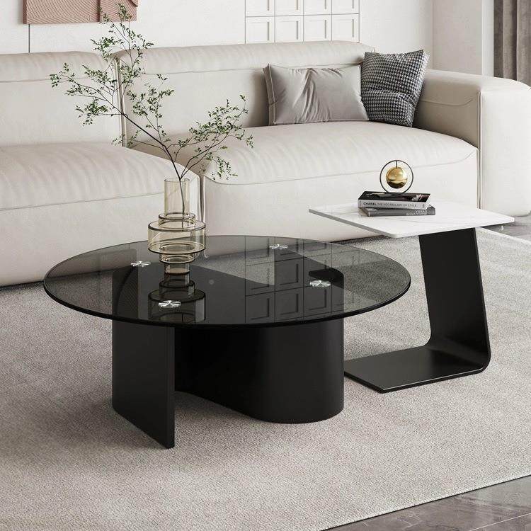 约钢化玻璃茶几DXL轻奢小现代简户型客厅家用茶几桌意式极简圆大 - 图0