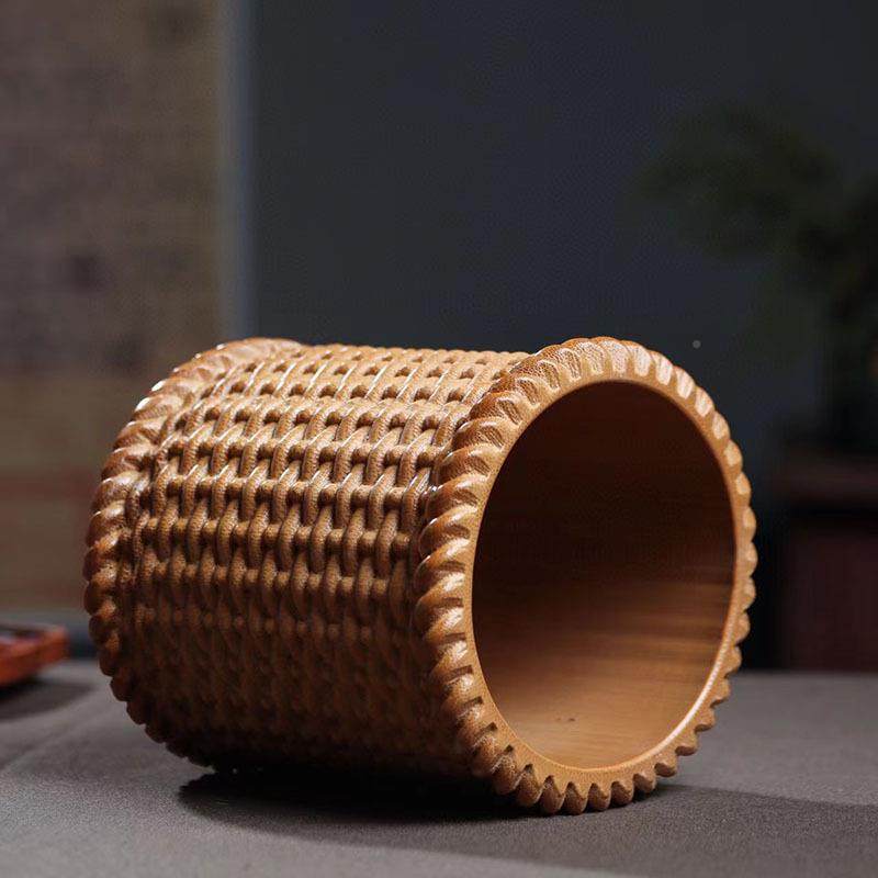 金丝竹木质竹编笔筒古风办公品桌92毛意笔筒收纳桶工创艺摆件,淘宝优惠券,粉丝福利购,淘宝优惠卷