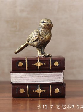 欧式复古树脂工艺品书房客厅桌面装饰摆件 小鸟书本书靠书挡摆设