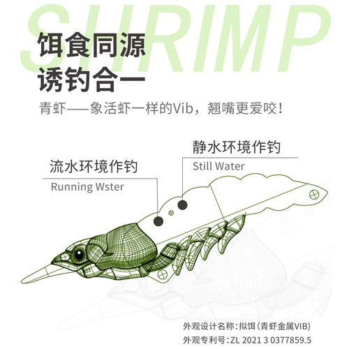 新款大河奔流青虾VIB金属硬饵仿真活虾红尾翘嘴拟饵套装路亚假饵 - 图0