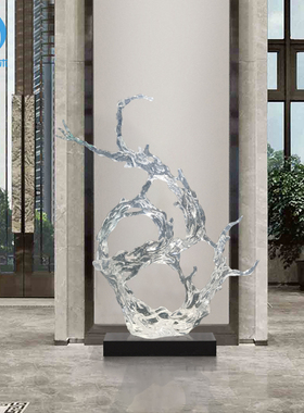 透明流水浪花摆件树脂雕塑客厅玄关抽象装饰艺术酒店会所大堂摆设