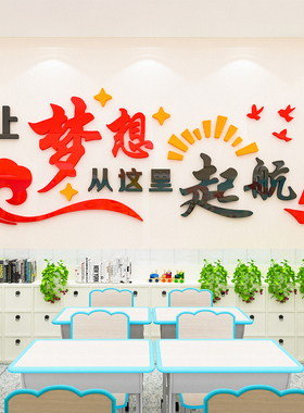 梦想起航励志墙贴画班级文化墙面装饰办公室公司教室文字标语布置