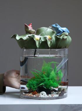 循环水生财小型流水摆件电视柜鱼缸面造景客厅2024015办旁公桌室