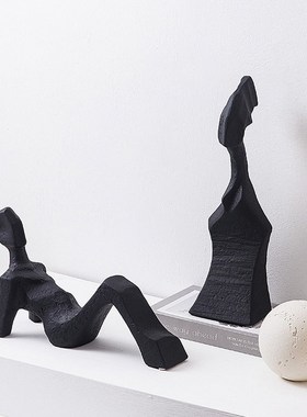 现代极简黑色抽象人物雕塑摆件火柴人样板房玄关客厅桌面软装饰品