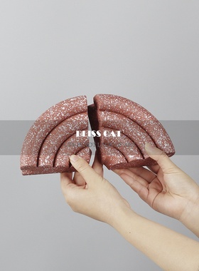 简约现代白色水磨石半圆扇形书档样板间书房书柜书立装饰品摆件