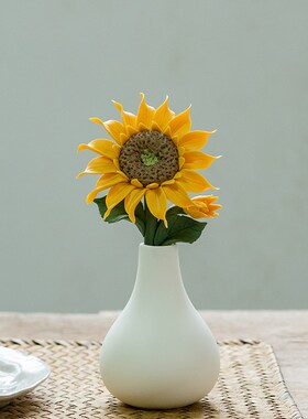手工陶瓷梅花牡丹玫瑰向日葵立体花枝中式装饰仿真花家居花瓶摆件