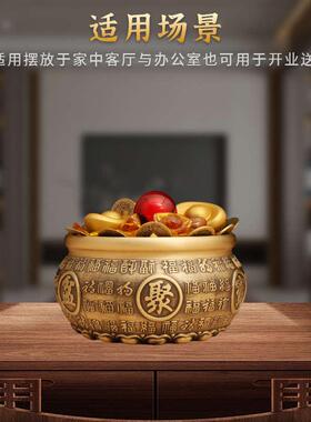 全黄铜百福聚宝盆百好年客厅物家用桌面缸家居摆件福龙装饰玄关新