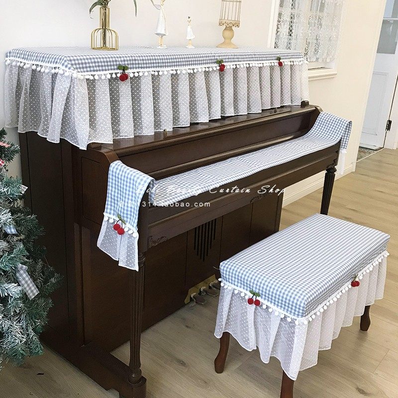 马小萌田园红蓝格子布艺钢琴盖巾钢琴罩凳子罩成品退换无忧秒发货,淘宝优惠券,粉丝福利购,淘宝优惠卷