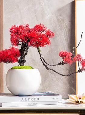 模拟迎客松木装饰品图加盆栽小植物客厅家居装饰品新中国风假花松