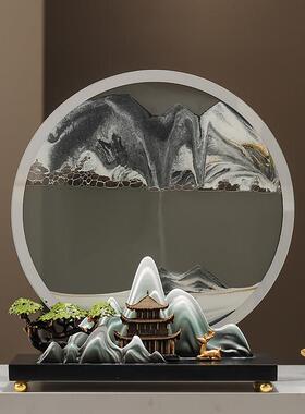 高山流水流沙画创意摆件办公室桌面沙漏客厅高级感装饰生日礼物