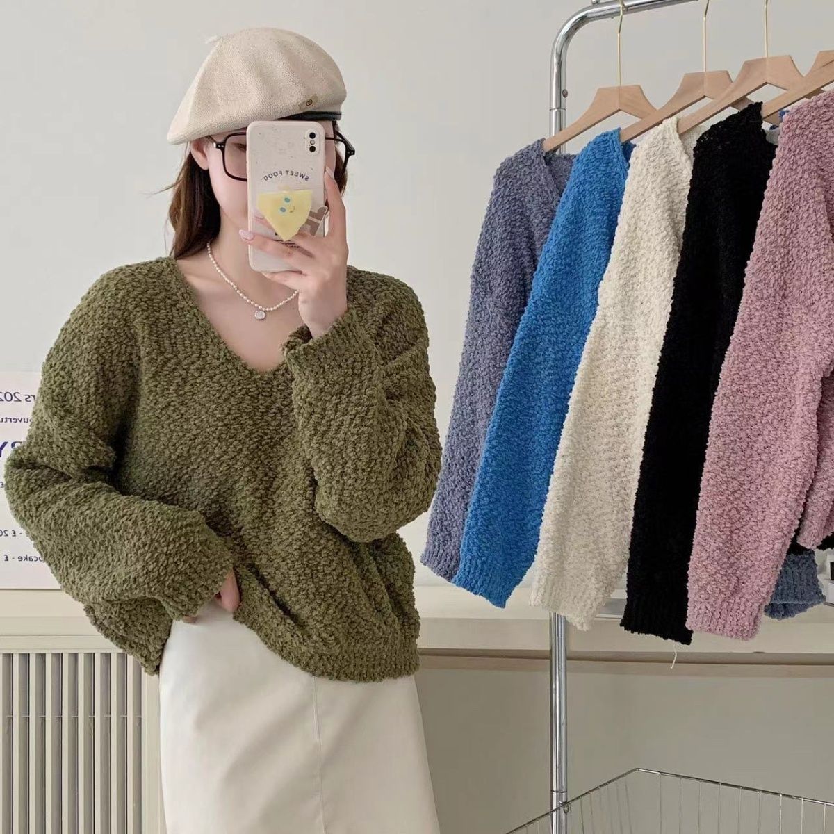 2025秋季新款百搭毛衣小众设计感法式甜美显瘦V领针织衫女上衣 - 图1