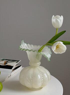 小清新芬顿奶油风AL723808绿色玻璃花法瓶明式养浪漫复古芍药花器