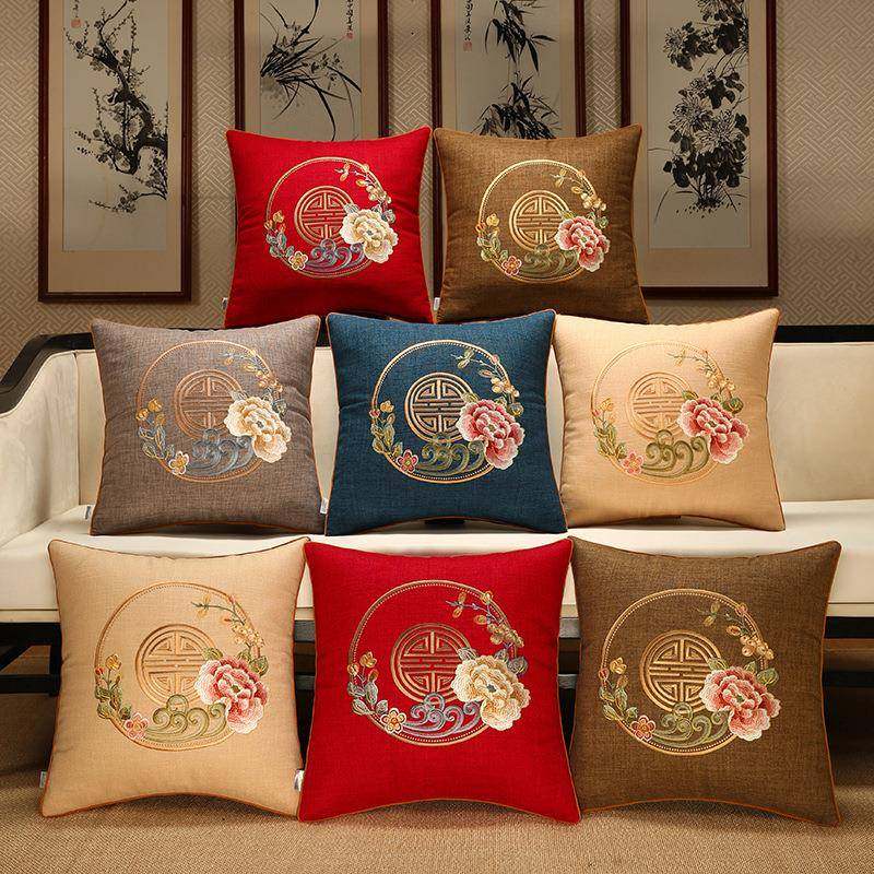 新中式抱枕靠垫中国风客厅沙发靠背垫床头简约刺绣靠枕套大号含芯,淘宝优惠券,粉丝福利购,淘宝优惠卷