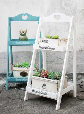 田园花架子阳台装饰客厅落地式实木多绿室内萝多层花盆肉架置物架